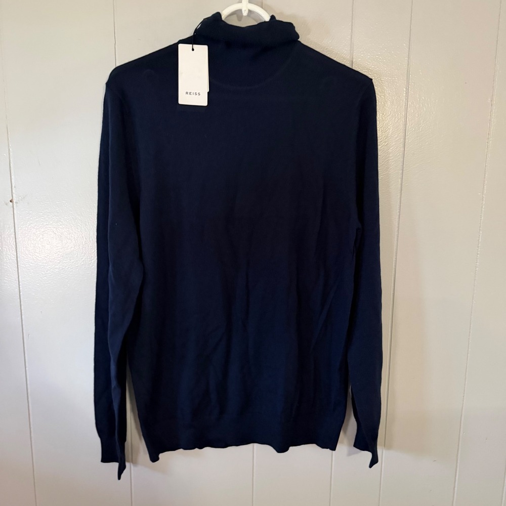NWT Reiss Caine-LS Roll Neck Sweater Mens‎ M Navy Blue Wool Knit Turtleneck